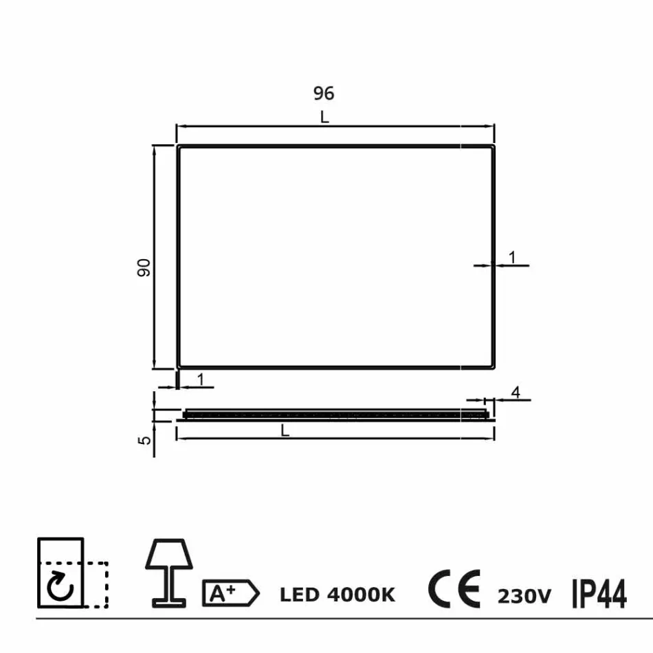 Vägg spegel med frostade kanter, LED-belysning, Tessa Viadurini