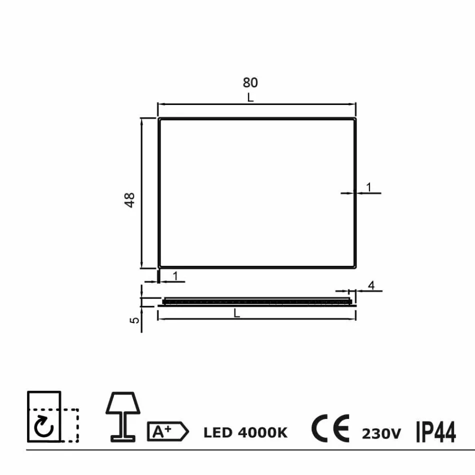 Vägg spegel med frostade kanter, LED-belysning, Tessa Viadurini