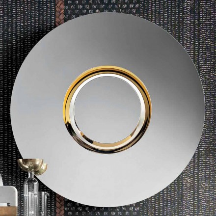 Rund design väggspegel med guldmetall med mittstycke - Merale Viadurini