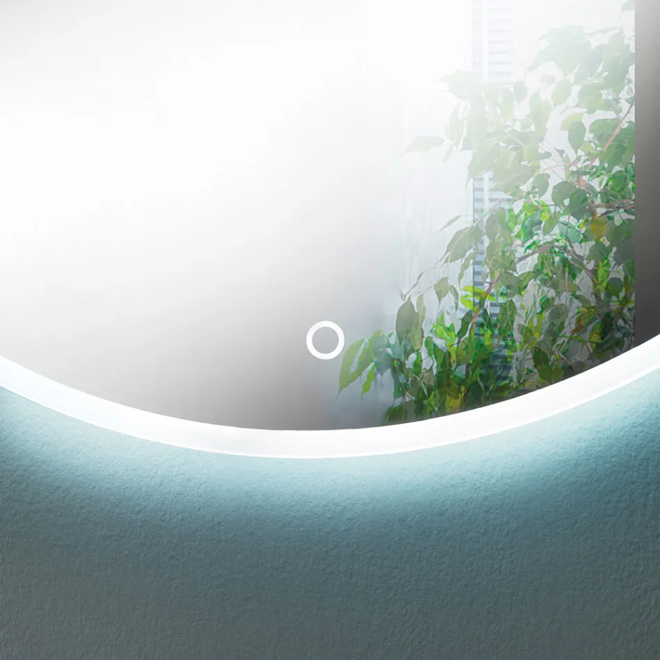 Rund väggspegel med sandblästrad kant och LED-bakgrundsbelysning - Knapp Viadurini