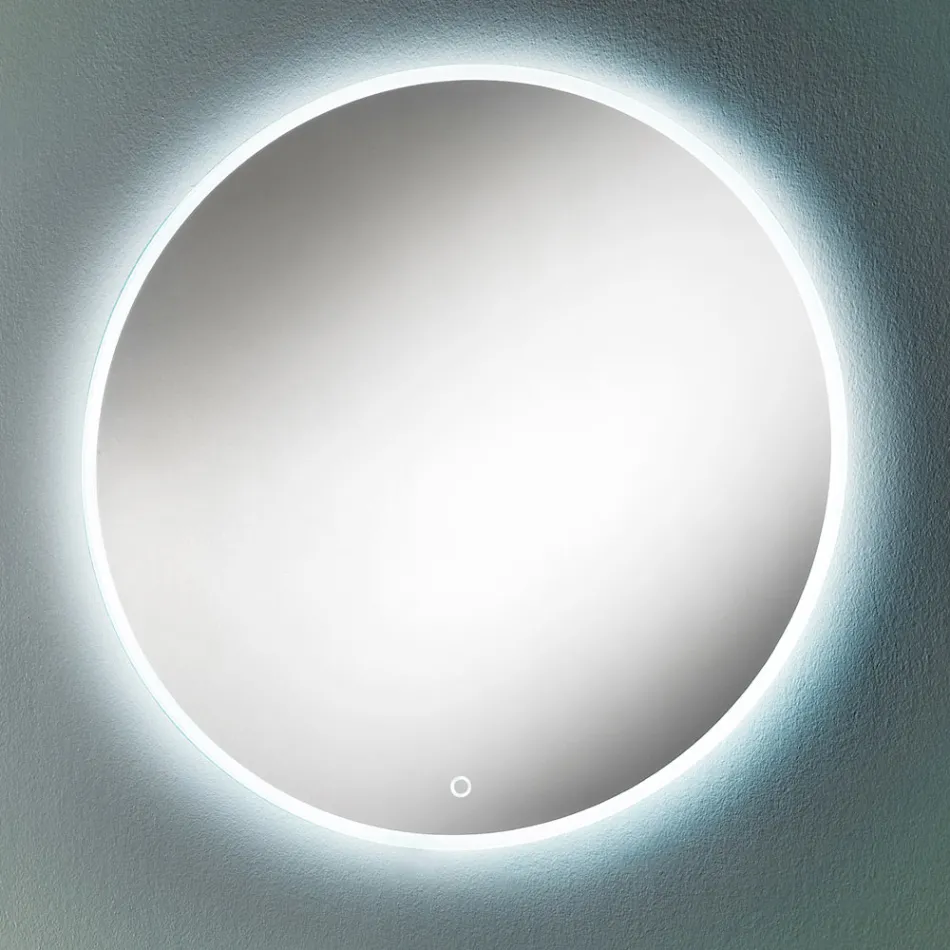 Rund väggspegel med sandblästrad kant och LED-bakgrundsbelysning - Knapp Viadurini