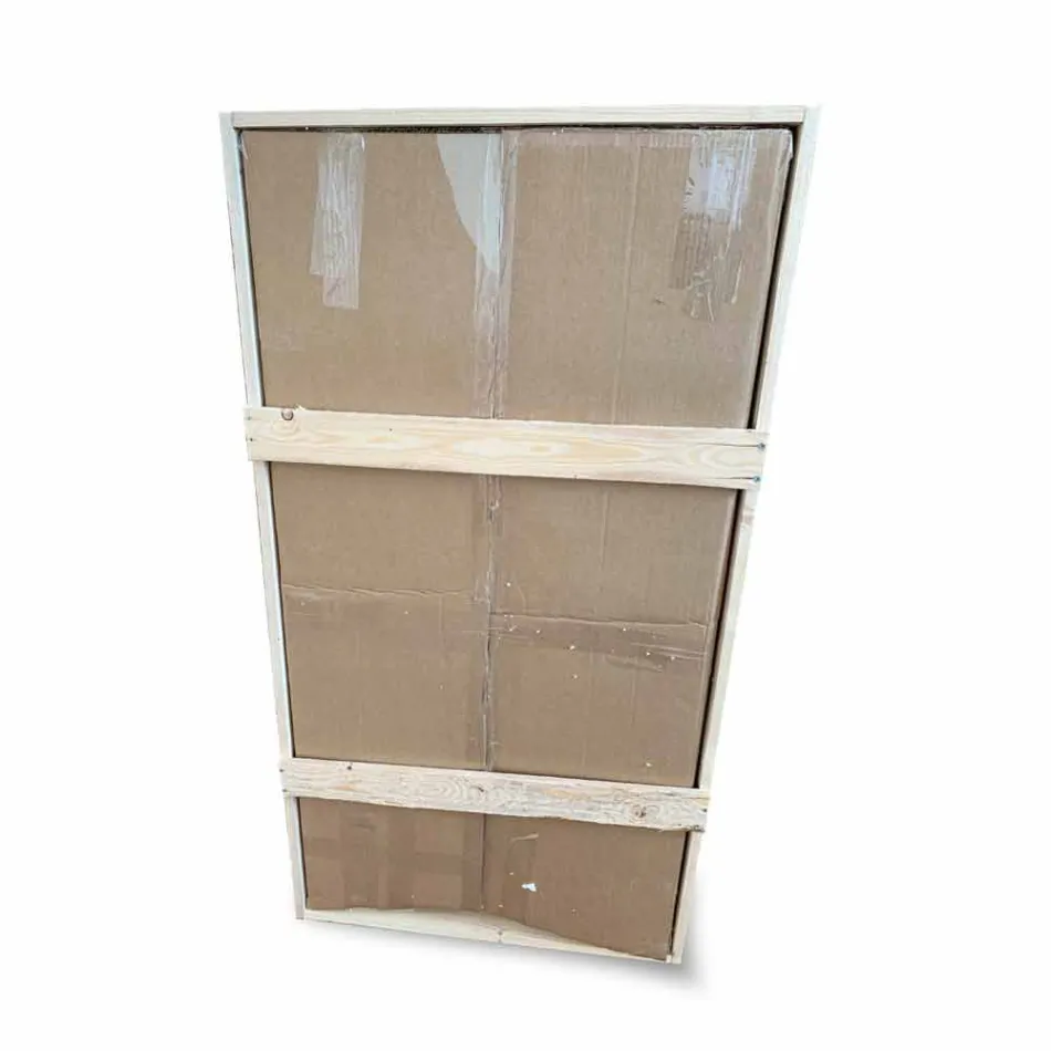 Väggbadrumsspegel med 2 lampor och svart ram Tillverkad i Italien - Ram Viadurini