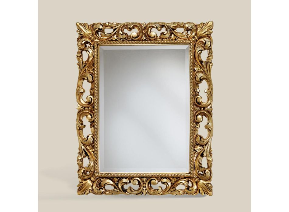 Klassisk rektangulär spegelram av bladguld tillverkad i Italien - dyrbar Viadurini