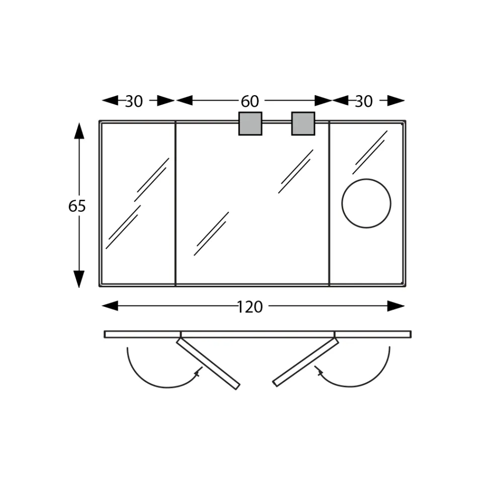 Spegel med 2 rörliga sidor och förstoringsspegel Tillverkad i Italien - Nelson Viadurini