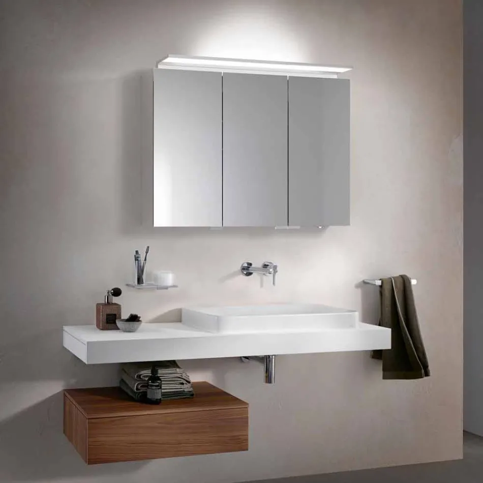 Modern 3-dörrars väggskåpsspegel med invändiga hyllor - Bramo Viadurini