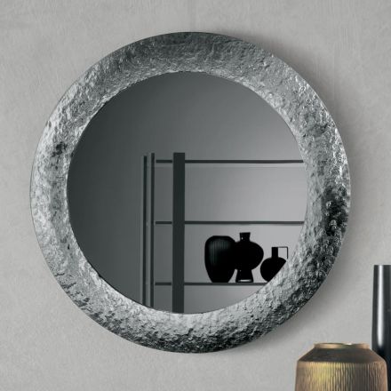 Spegel med hamrad glasram, försilvrad baksida, tillverkad i Italien - Basilia Viadurini