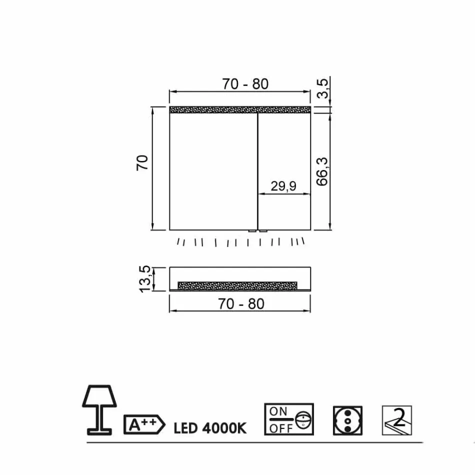 Spegelskåp 2 dörrar modern design, LED-belysning, Carol Viadurini
