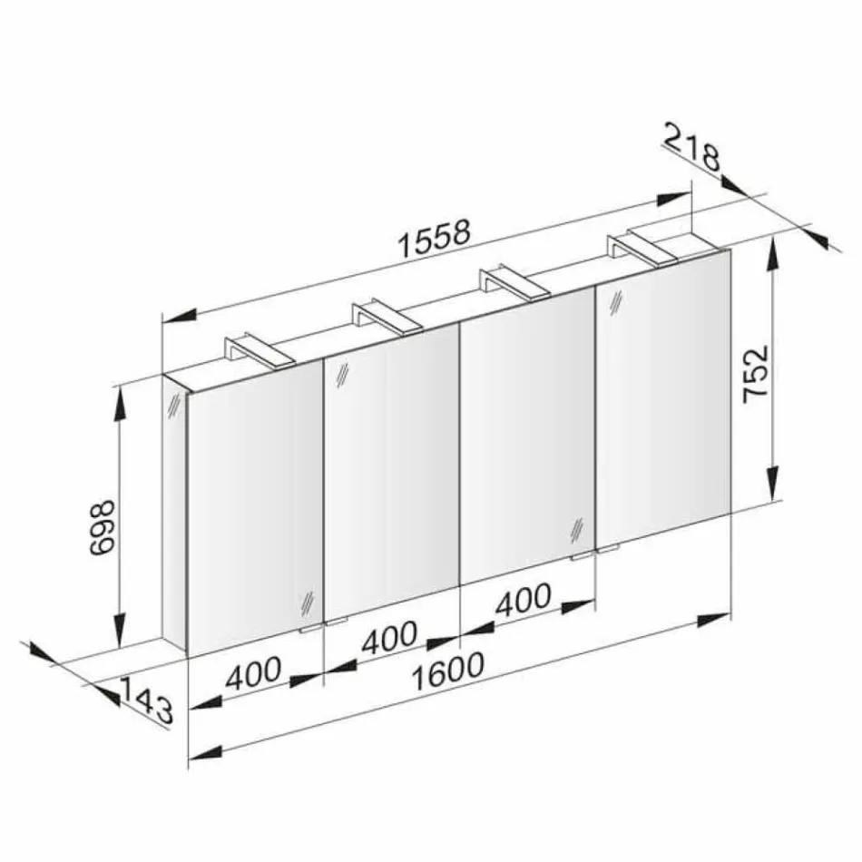 Spegelbehållare med 4 kristalldörrar med 12 hyllor och 4 LED-lampor - Maxi Viadurini