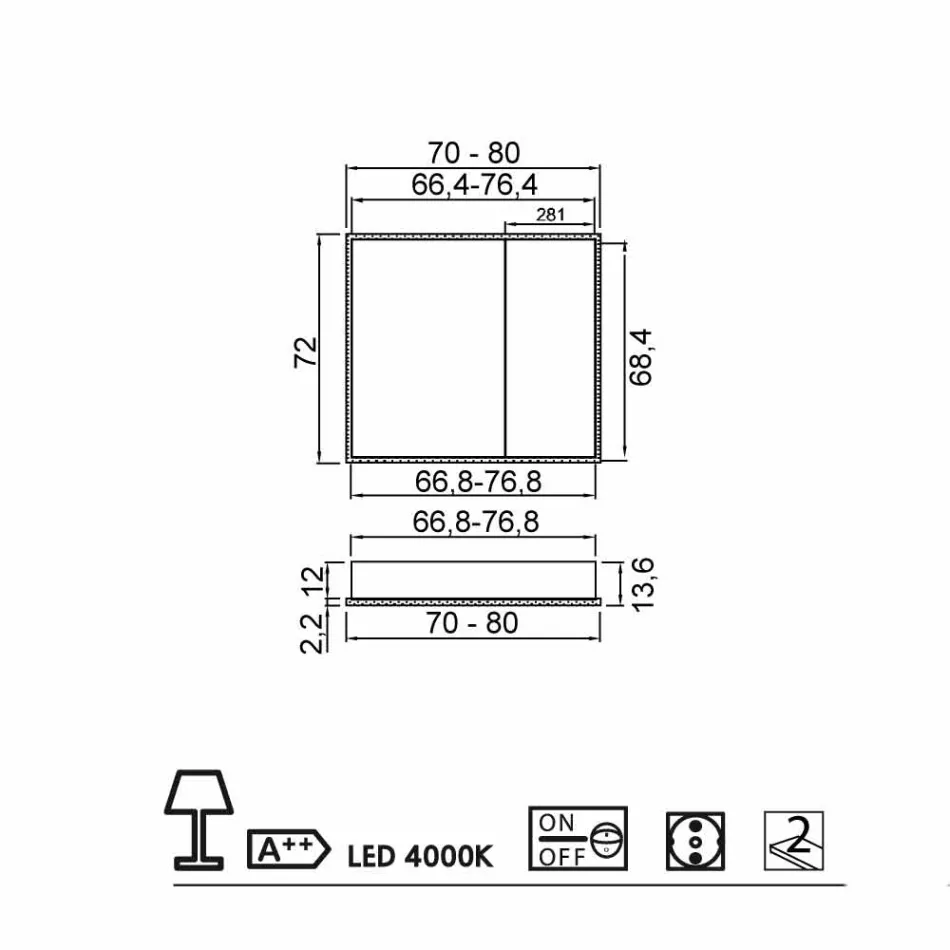 Spegel 2 moderna containerdörrar, LED-belysning, Adele Viadurini