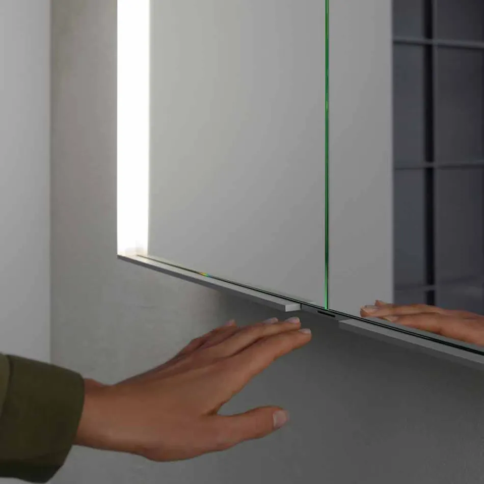 Modernt infälld spegelskåp i silvermålat aluminium - Demon Viadurini