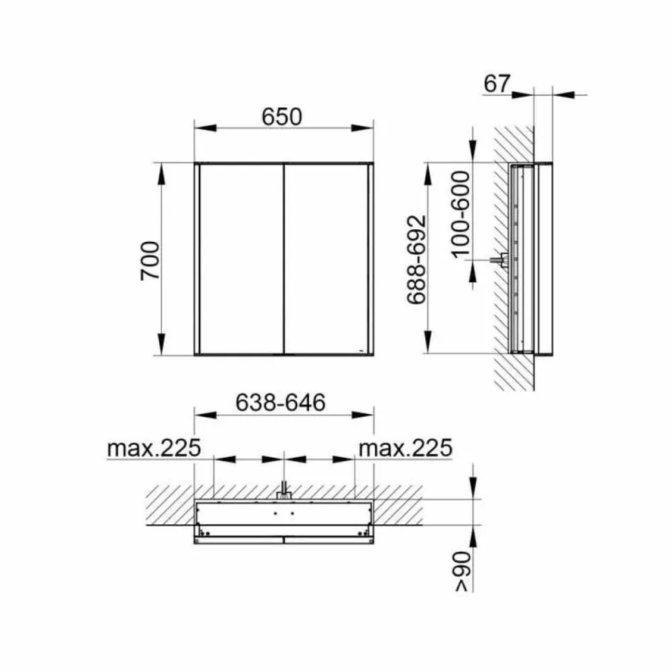 Modernt infälld spegelskåp i silvermålat aluminium - Demon Viadurini