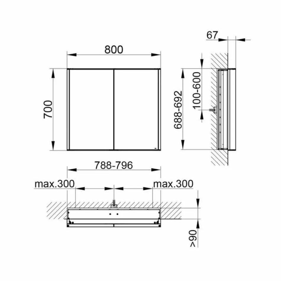 Modernt infälld spegelskåp i silvermålat aluminium - Demon Viadurini