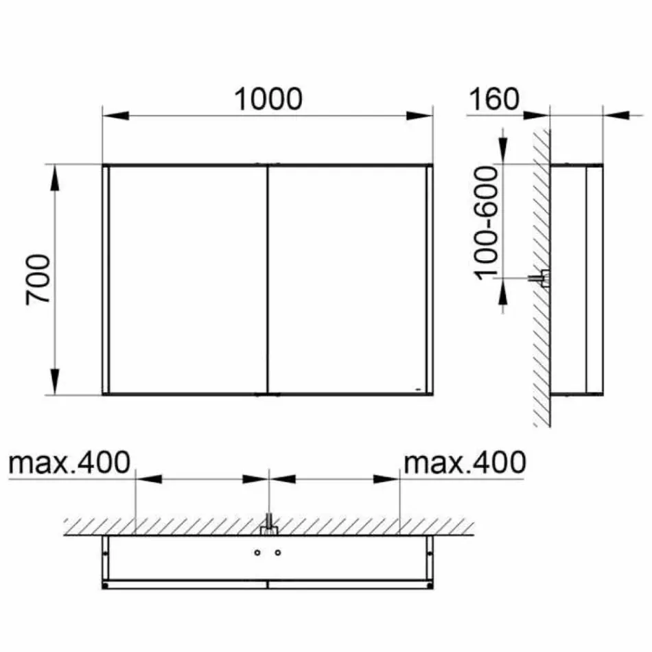 Väggspegel i aluminium med LED-belysning - Demon Viadurini