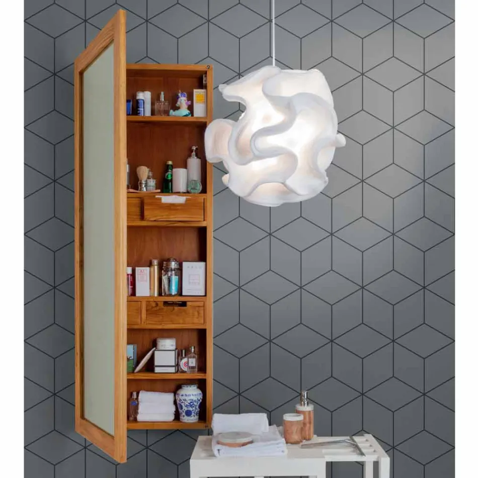 Väggförvaringsspegel i teak med hyllor och inre lådor - Ralio Viadurini