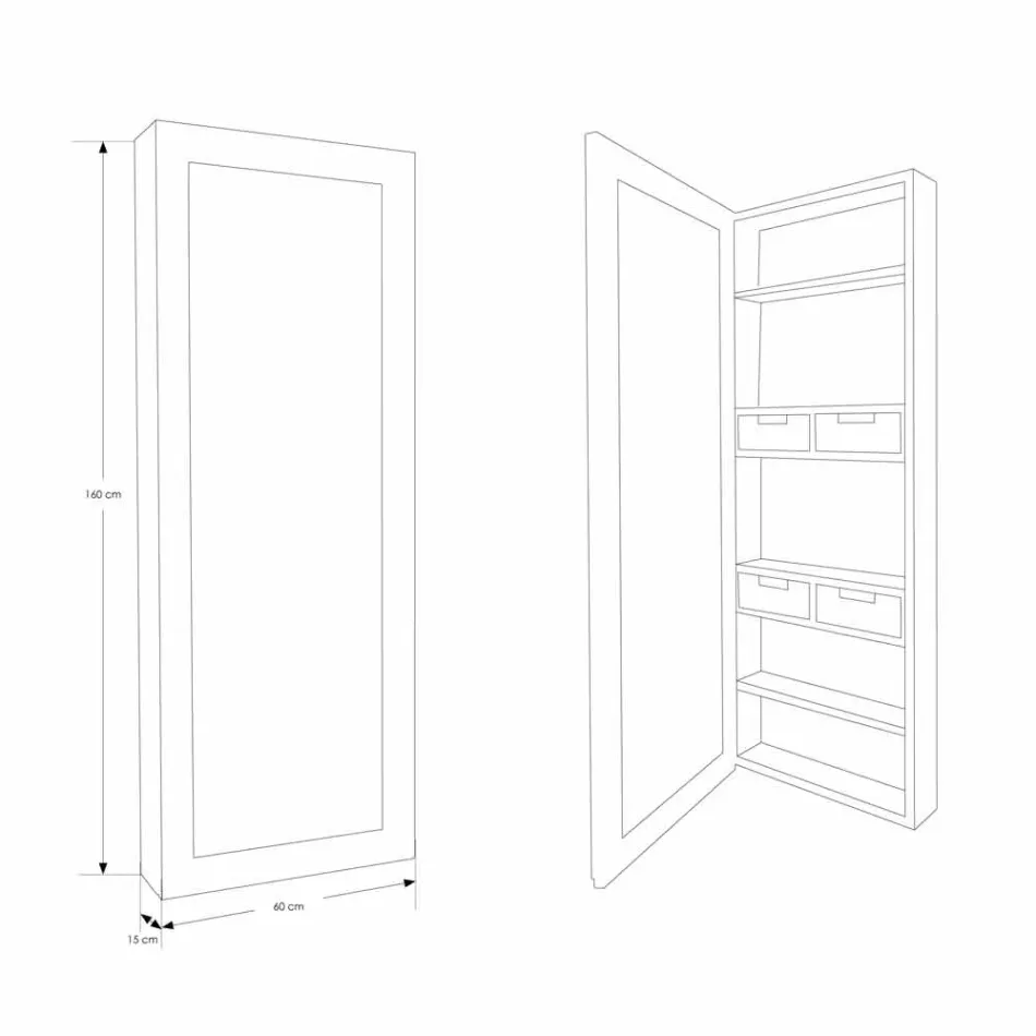 Väggförvaringsspegel i teak med hyllor och inre lådor - Ralio Viadurini