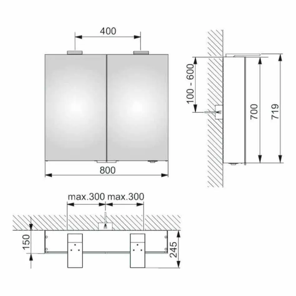 Modern väggförvaringsspegel med 2 dörrar och LED-belysning - Ratchet Viadurini