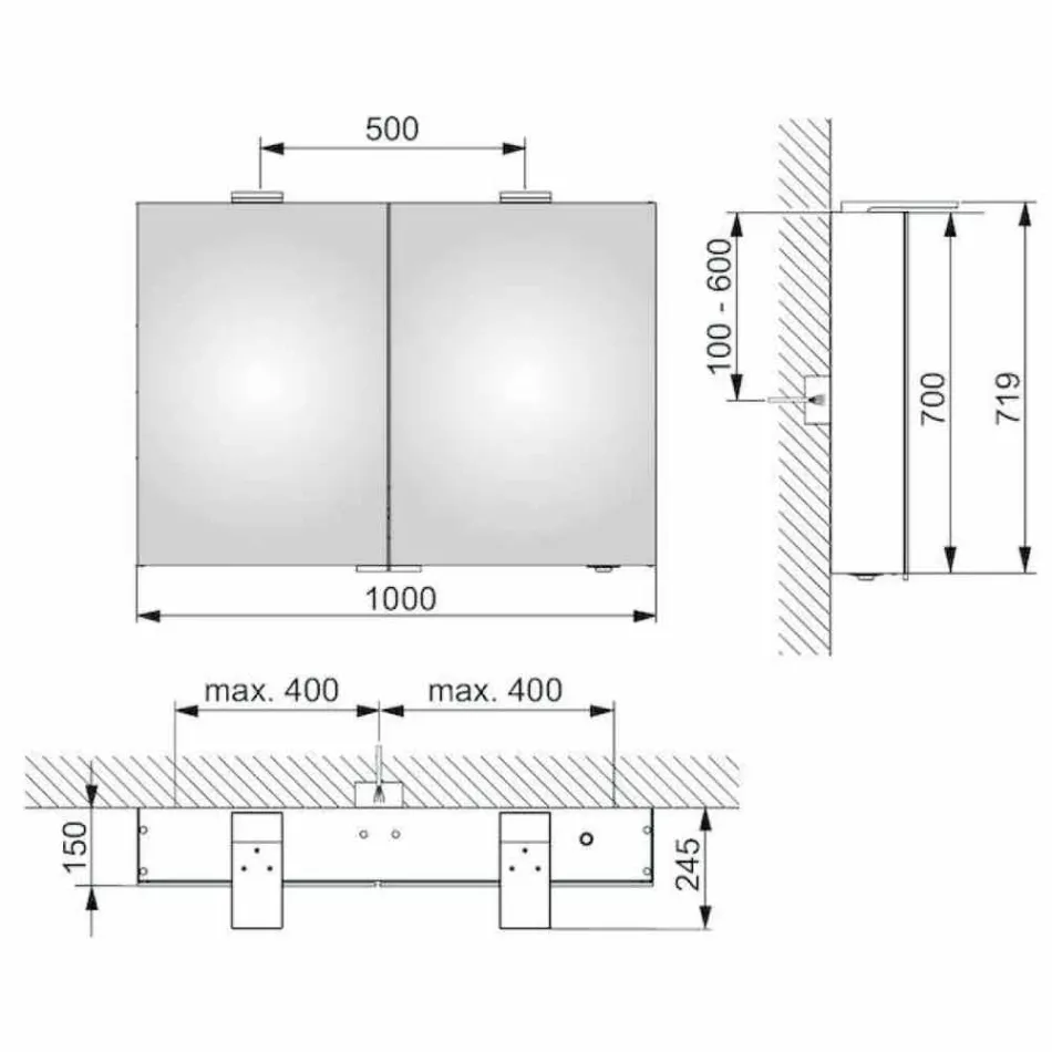 Modern väggförvaringsspegel med 2 dörrar och LED-belysning - Ratchet Viadurini