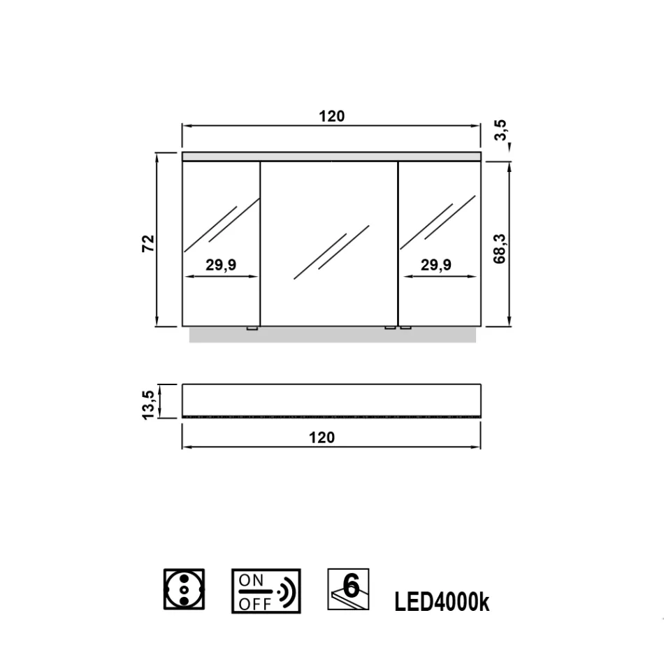Spegelskåp LED-belysning med 3 dörrar, modern design, Carol Viadurini