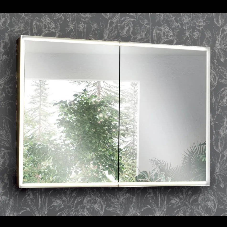 Träspegelbehållare med dubbelspegel och lampor Made in Italy - Darwin Viadurini