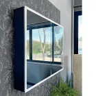 Träspegelbehållare med dubbelspegel och lampor Made in Italy - Darwin Viadurini