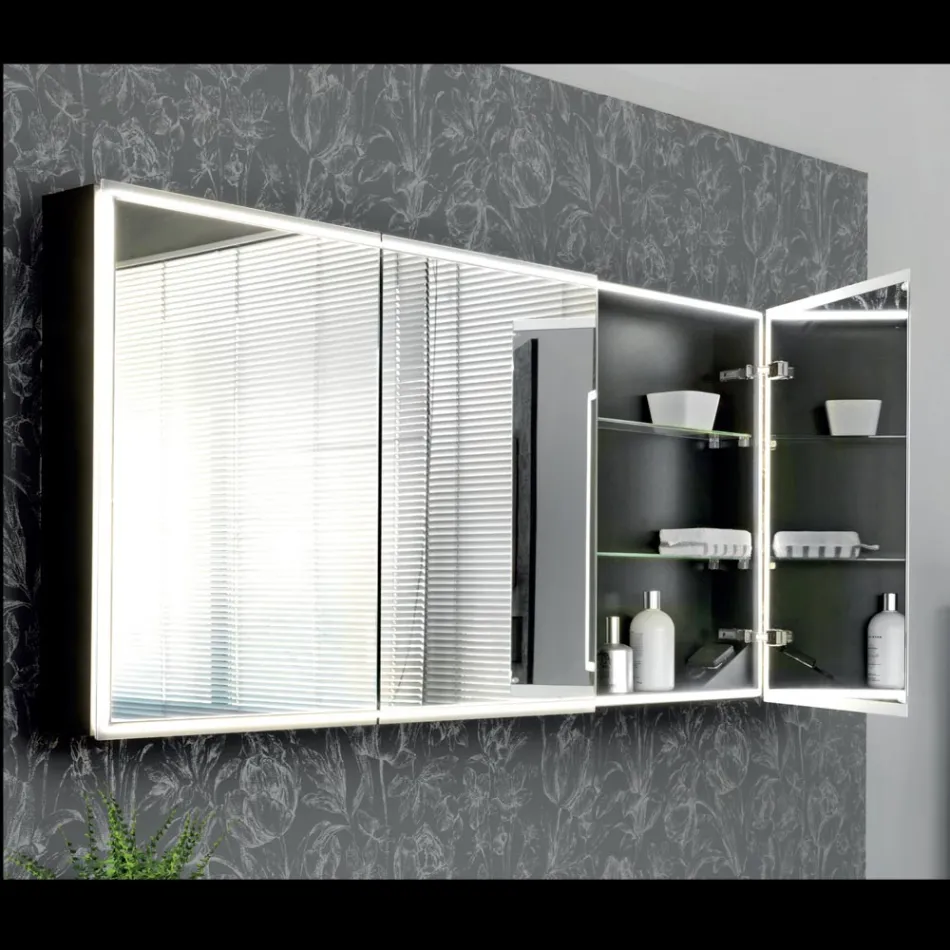 Träspegelbehållare med dubbelspegel och lampor Made in Italy - Darwin Viadurini