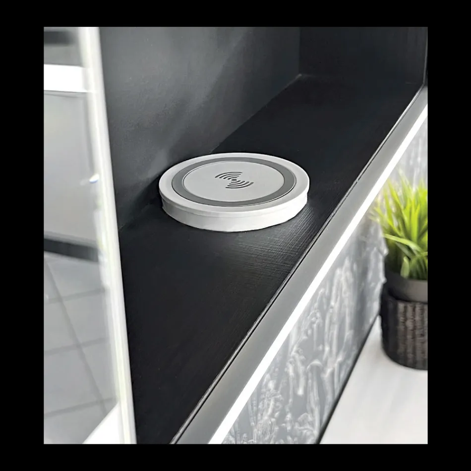 Träspegelbehållare med dubbelspegel och lampor Made in Italy - Darwin Viadurini