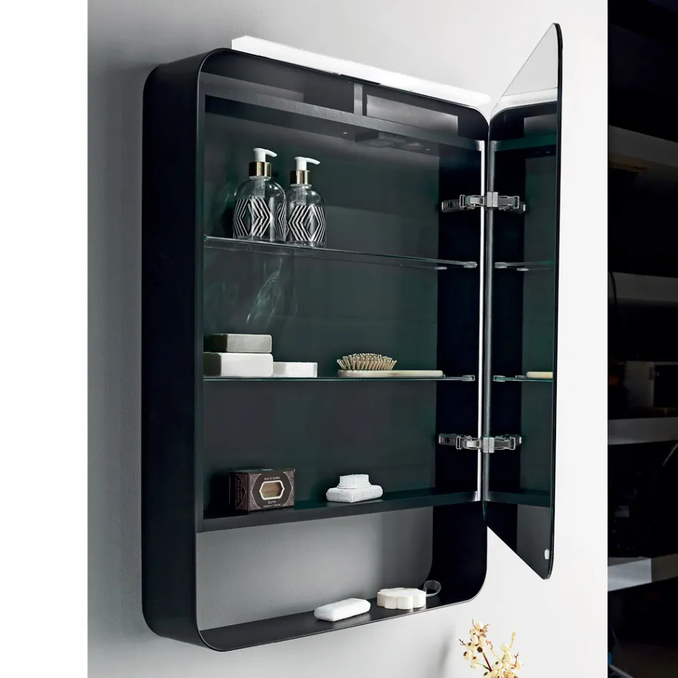 Metall spegelbehållare med dubbel spegeldörr och lampor Made in Italy - Jane Viadurini