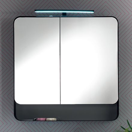 Metall spegelbehållare med dubbla spegeldörrar och lampor Tillverkad i Italien - Galileo Viadurini
