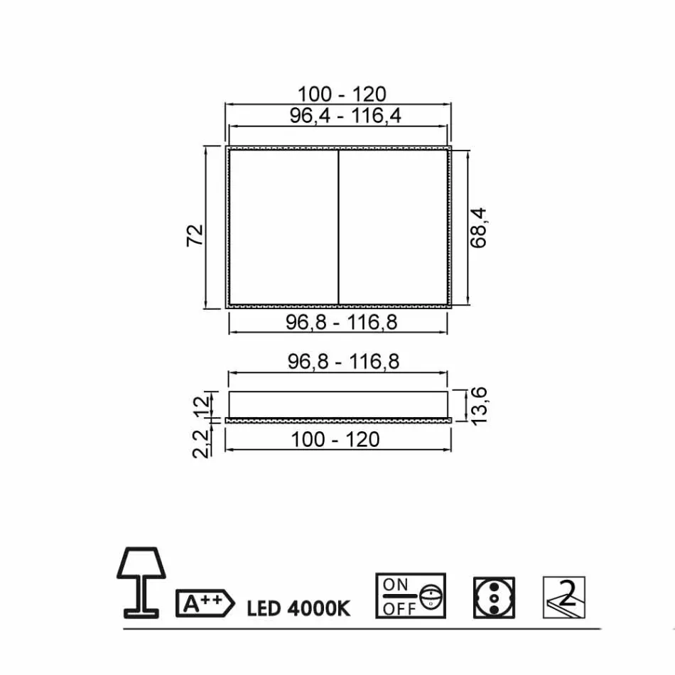 Mirror LED paket med 2 dörrar modern design inbyggd, Adele Viadurini