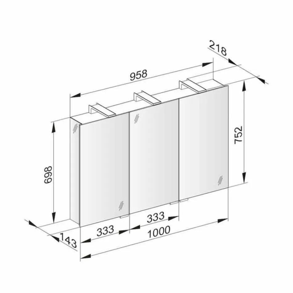 Modern behållarspegel med 3 kristalldörrar och 3 LED-lampor - Maxi Viadurini
