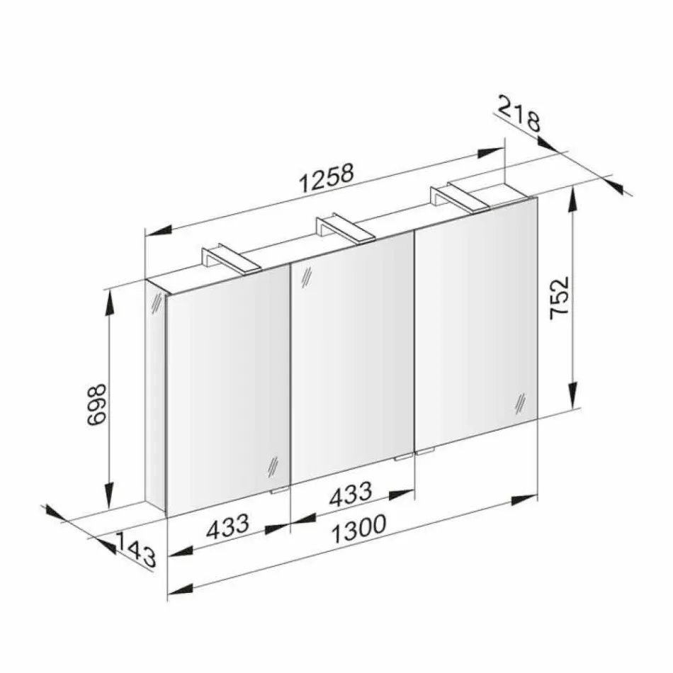 Modern behållarspegel med 3 kristalldörrar och 3 LED-lampor - Maxi Viadurini
