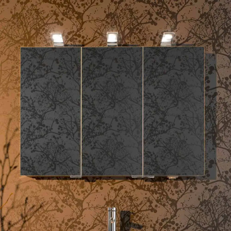 Modern behållarspegel med 3 kristalldörrar och 3 LED-lampor - Maxi Viadurini