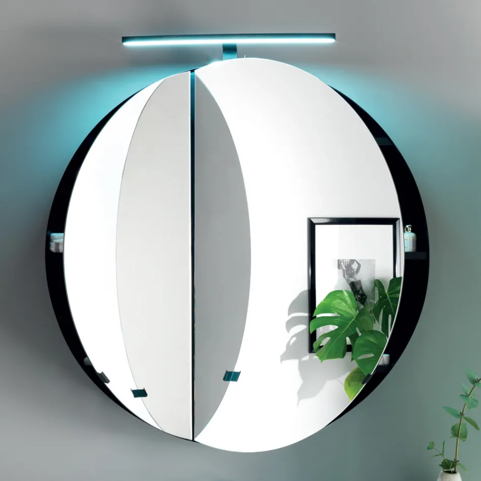 Rund spegelbehållare i metall med dubbelspegel Tillverkad i Italien - Charles Viadurini