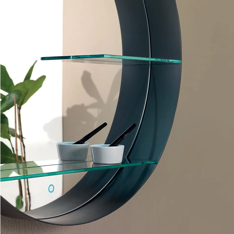 Badrumsspegel i metall med 2 glashyllor tillverkad i Italien - Einstein Viadurini