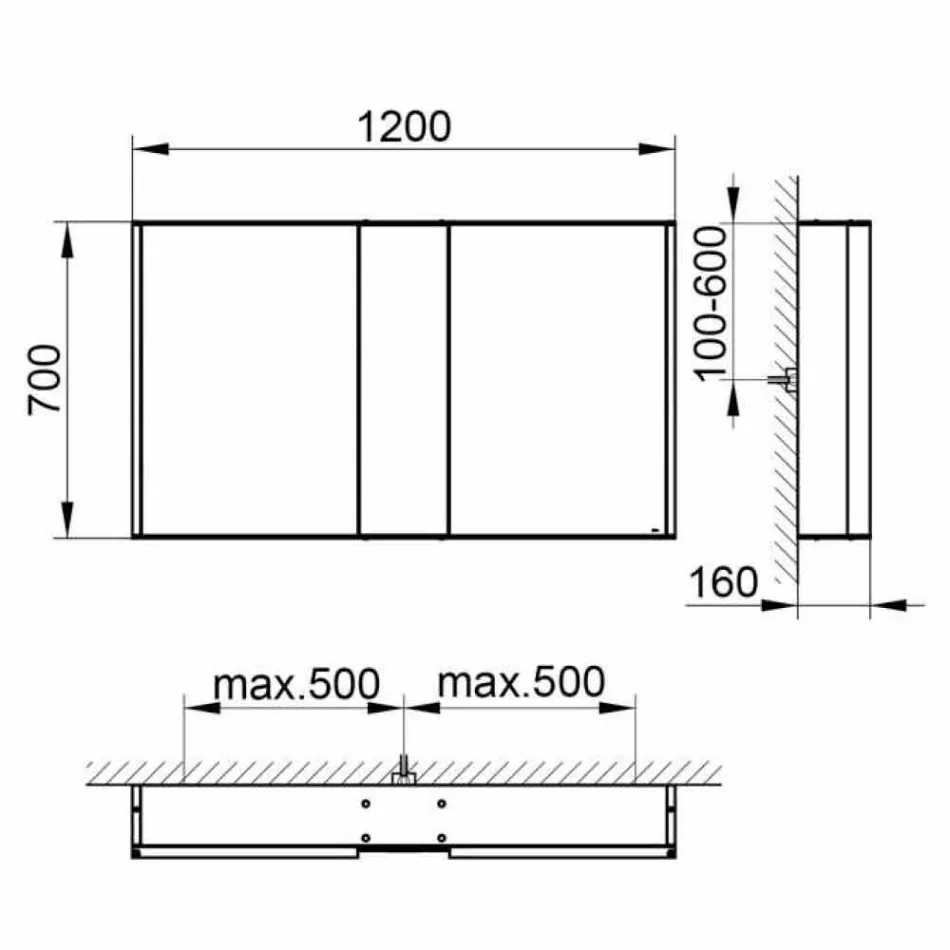Modern väggspegel med 3 dörrar i silvermålad aluminium - Demon Viadurini