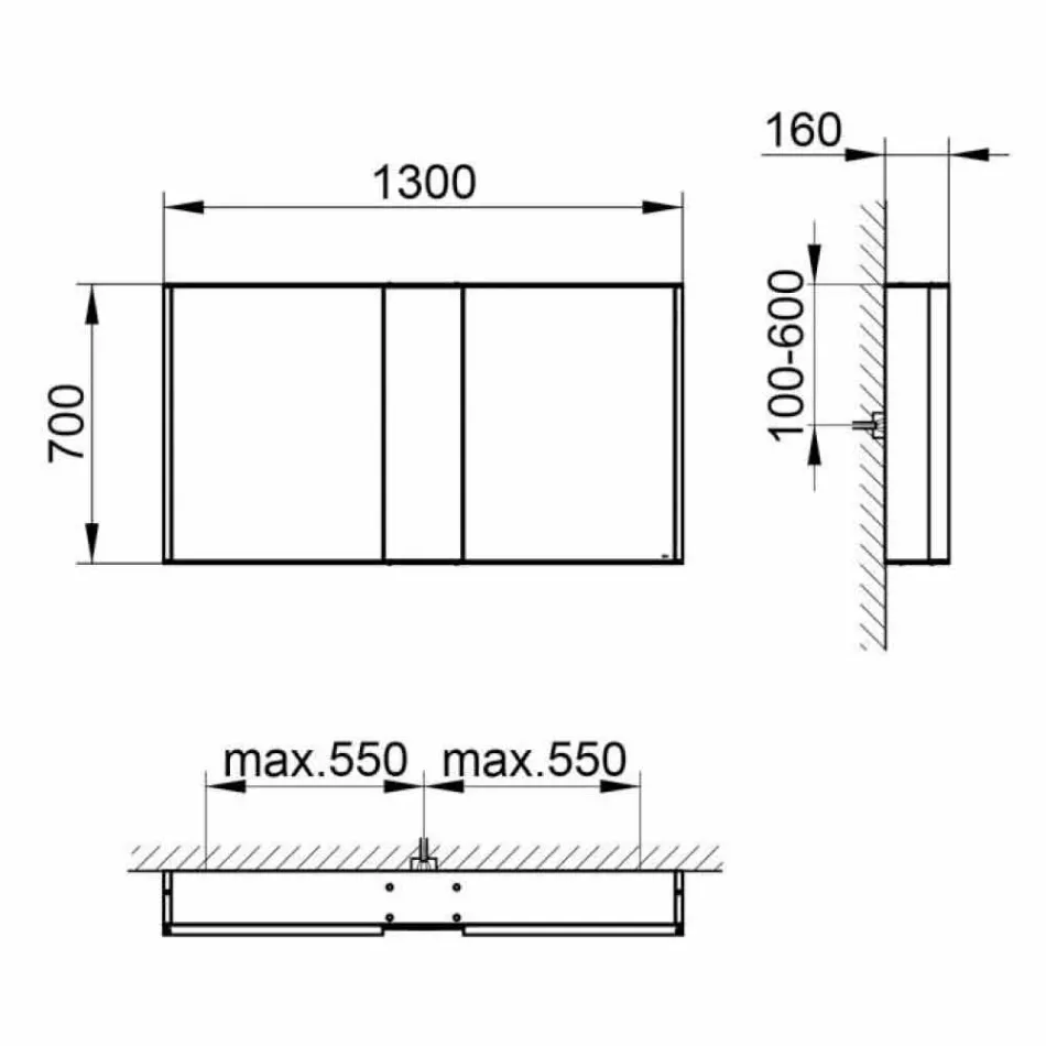 Modern väggspegel med 3 dörrar i silvermålad aluminium - Demon Viadurini