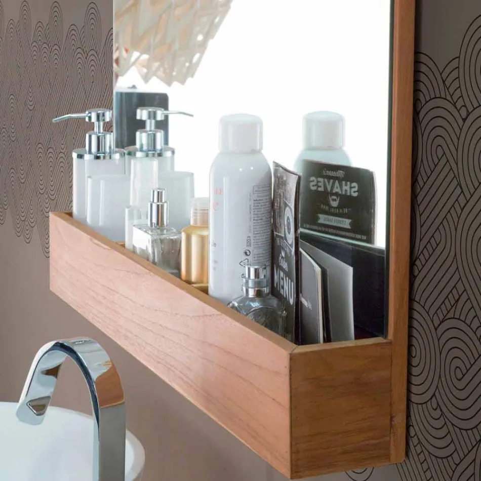 Väggspegel med struktur och förvaringsutrymme i teak - Palima Viadurini