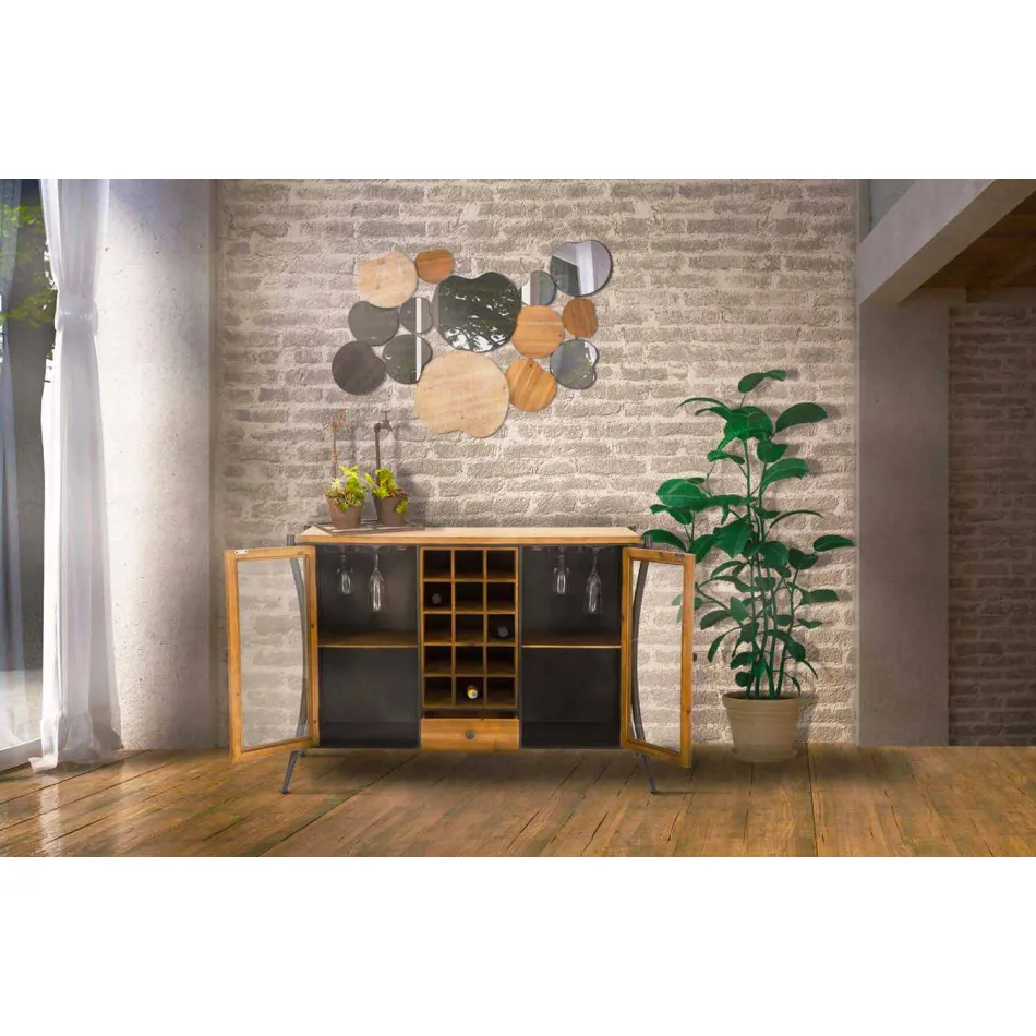 Modern design väggspegel i trä och järn - Ortensio Viadurini