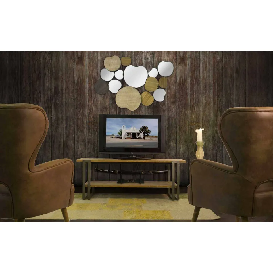 Modern design väggspegel i trä och järn - Ortensio Viadurini