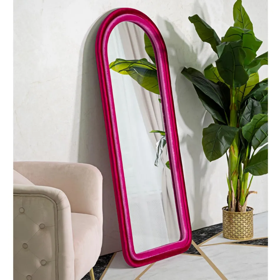 Sammetsklädd MDF väggspegel med välvd topp - Jessica Viadurini