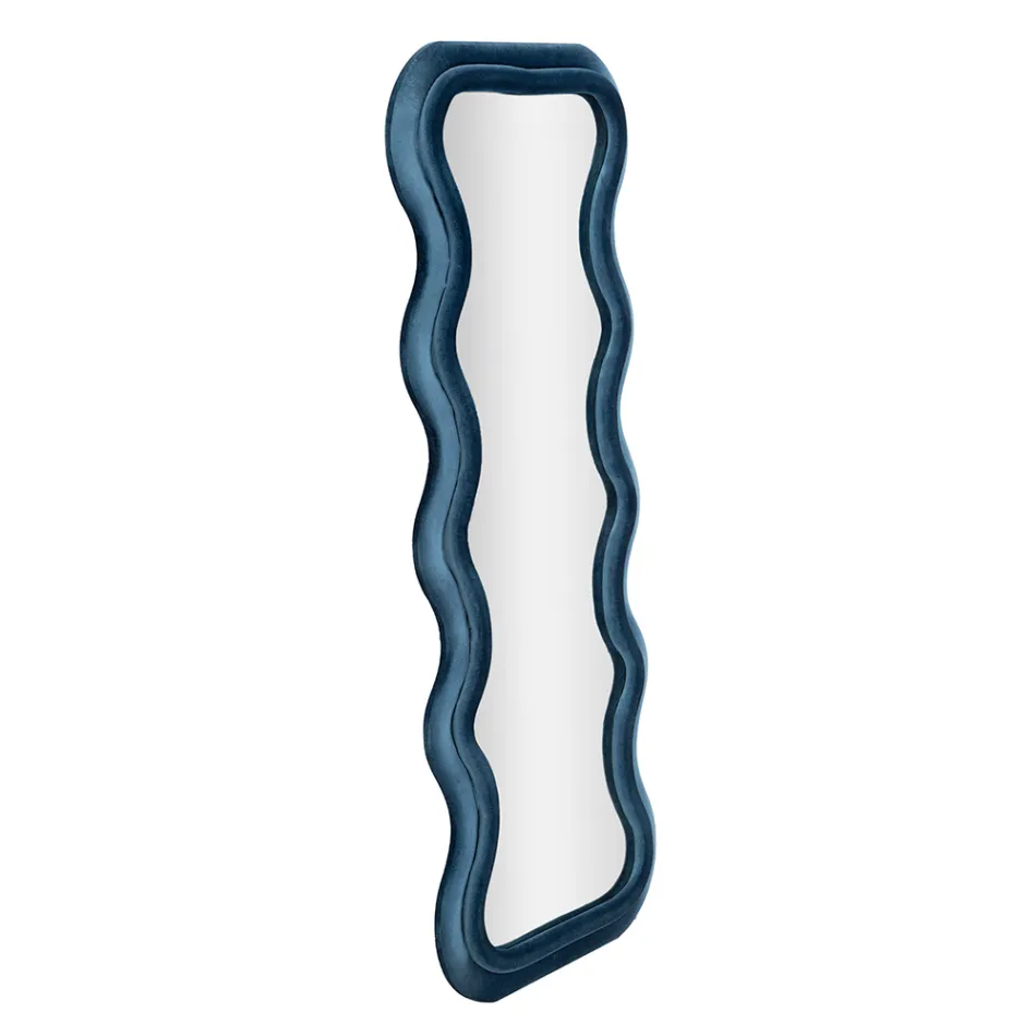 Väggspegel i MDF täckt av sammet med vågiga linjer - Sheldon Viadurini