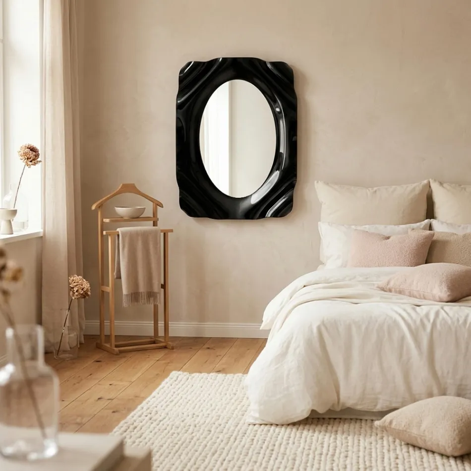 Maelia svart plexiglas draperad väggspegel tillverkad i Italien Viadurini