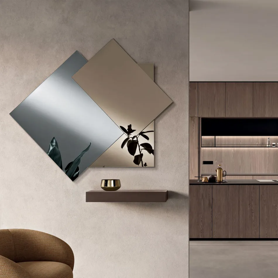 Spegel gjord av 3 överlappande plattor, 2 brons och 1 rökfärgad - Armida Viadurini