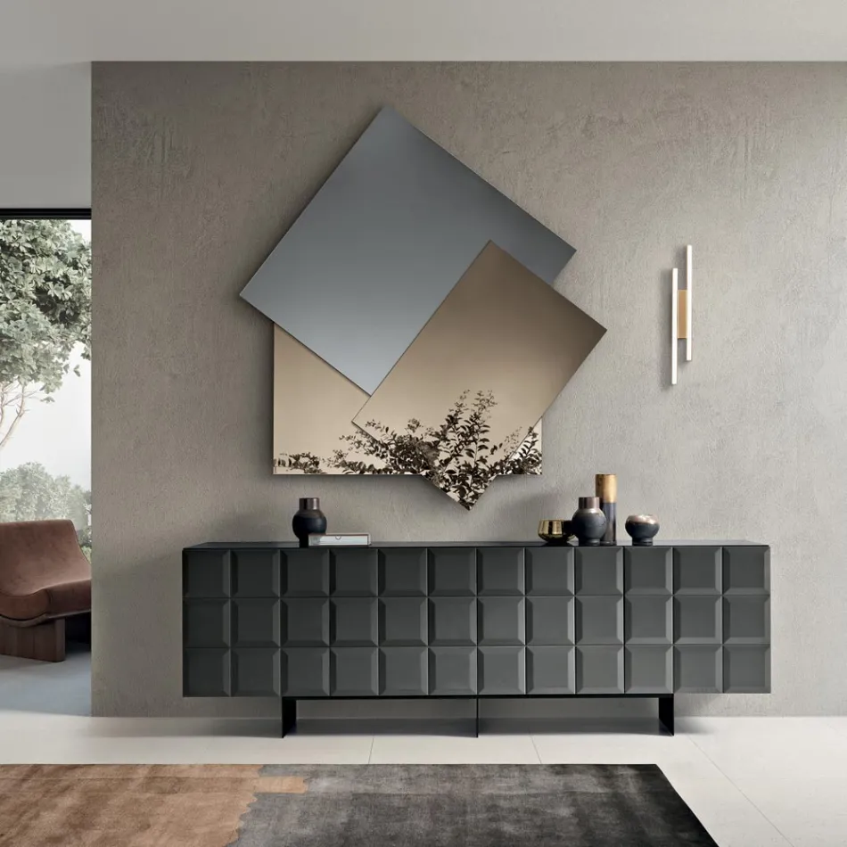 Spegel gjord av 3 överlappande plattor, 2 brons och 1 rökfärgad - Armida Viadurini