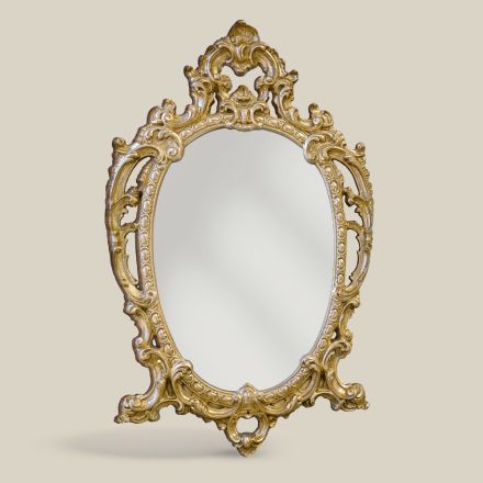 Klassisk oval spegel i guld- och silverbladsträ Tillverkad i Italien - Vanessa Viadurini