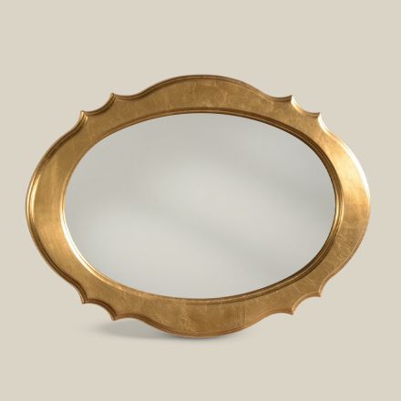 Oval spegel med bladguld träram tillverkad i Italien - Florens Viadurini