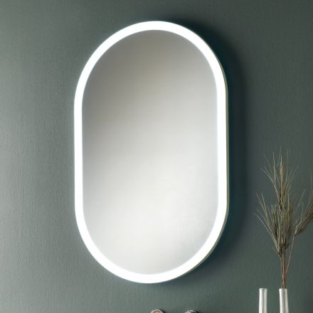 Oval spegel med metallram och lampor Made in Italy - Mozart Viadurini