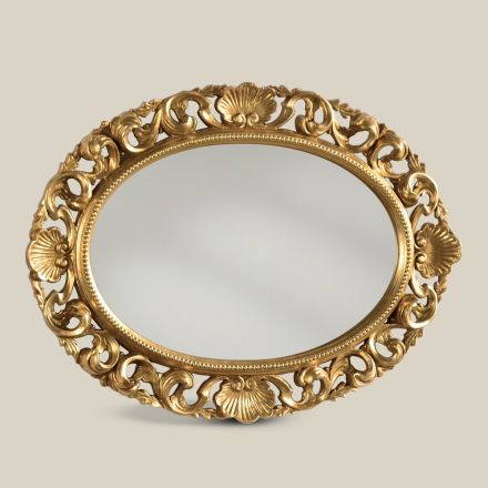 Oval spegel med perforerad träram av guldblad gjord i Italien - Florens Viadurini