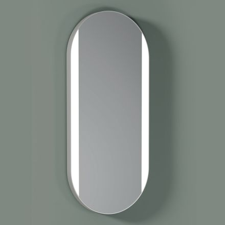 Oval badrumsspegel med sidoljus tillverkad i Italien - Albert Viadurini