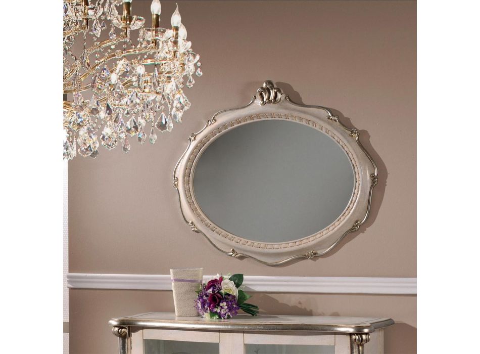 Oval spegel i klassisk stil i vitt trä Tillverkad i Italien - Florens Viadurini